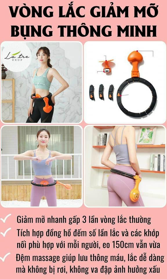 Vòng lắc eo giảm mỡ tự động - Vòng lắc giảm mỡ bụng HuLa Hoop, điều hòa nhịp tim, massage cơ bụng, tự động đếm