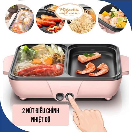 Bếp lẩu nướng 2 in 1 không khói chống dính, Bếp lẩu nướng đa năng mini bằng điện, Nồi lẩu nướng đa năng 2 in 1 Hàn Quốc