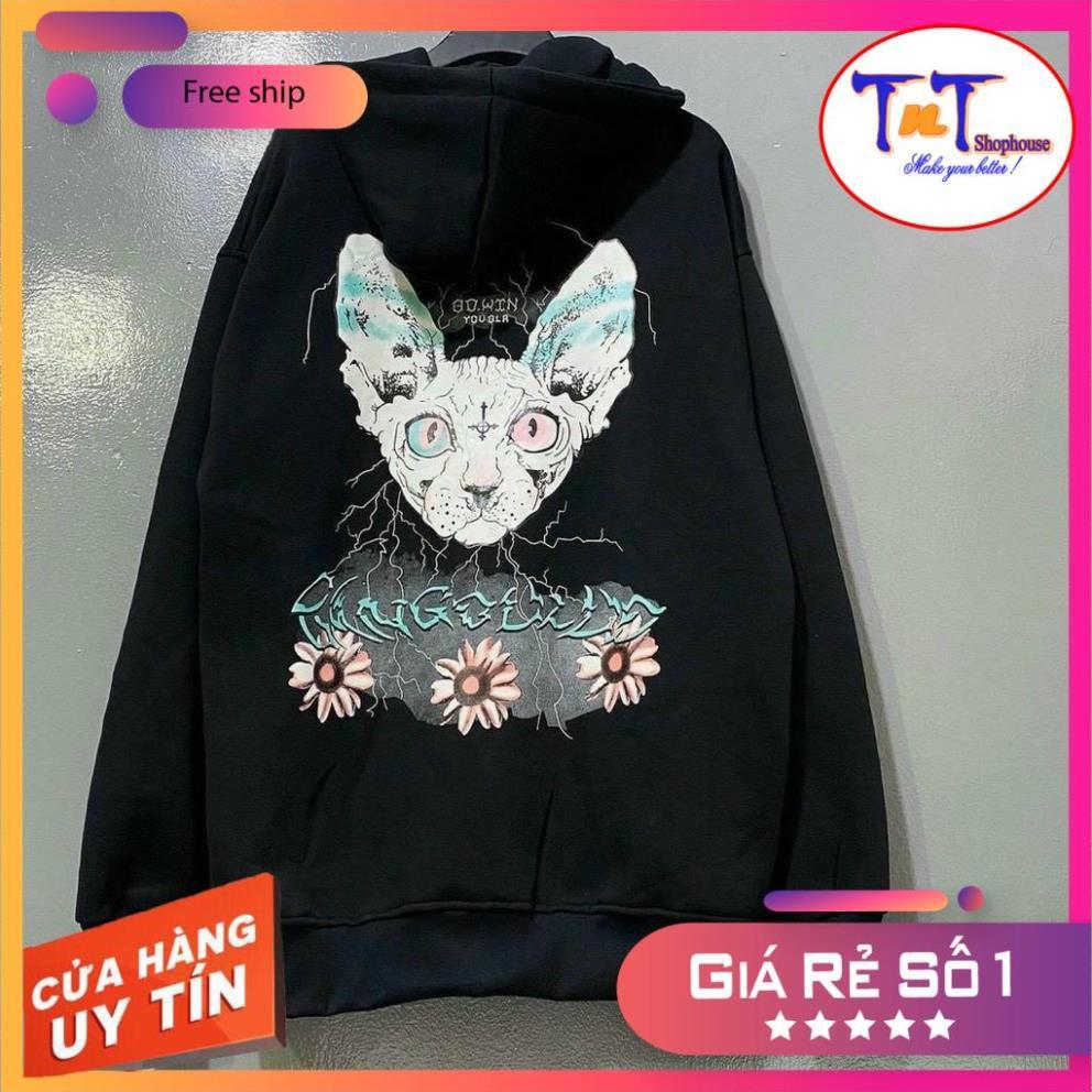 KNN06 Áo Khoác Nỉ Khóa Kéo Mèo 3 Hoa cá tình thời trang cao cấp