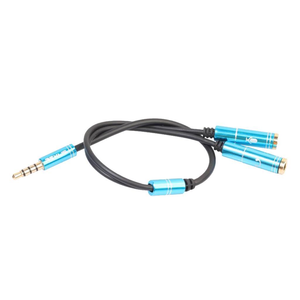 2xAux Audio Headphone Mic Splitter Cable 3.5mm Female to 2 Dual Male Sky Blue