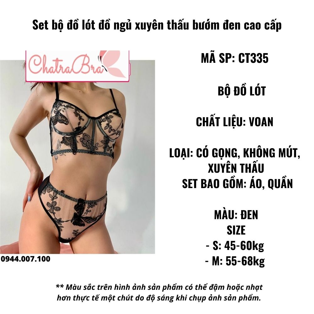 Set bộ đồ lót đồ ngủ xuyên thấu bướm đen cao cấp