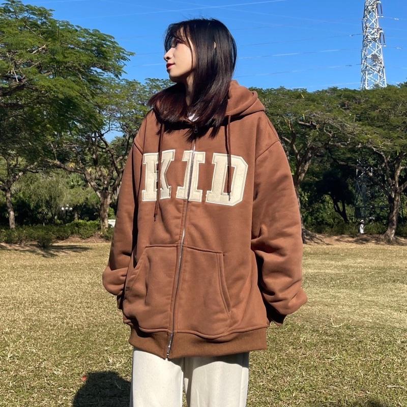 Áo Hoodie Zip Chữ Thêu KID CAO CẤP Form rộng ZoZo_unisex