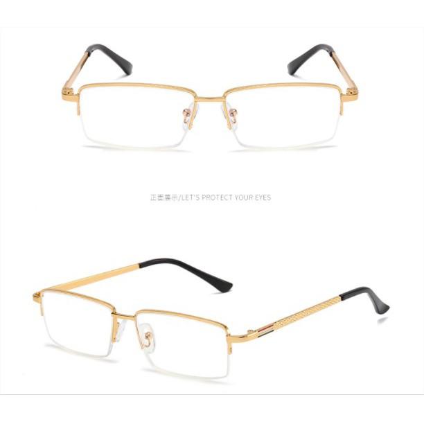 Kính lão thị viễn thị TITANKV5PUNIQUI gọng màu vàng gold doanh nhân sang trọng nửa viền hàng  cao cấp tặng hộp