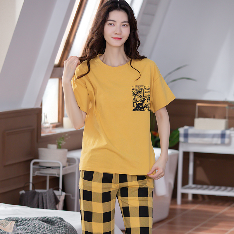 Đồ mặc nhà cotton quần lửng sọc caro 8870