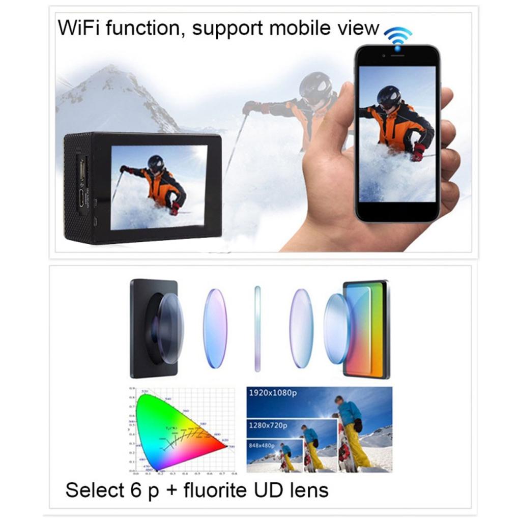 Bơi đi bộ đường dài Ultra HD Camera hành động wifi máy quay phim không dây hành động không dây mini 2 inch thông minh ngoài trời dưới nước