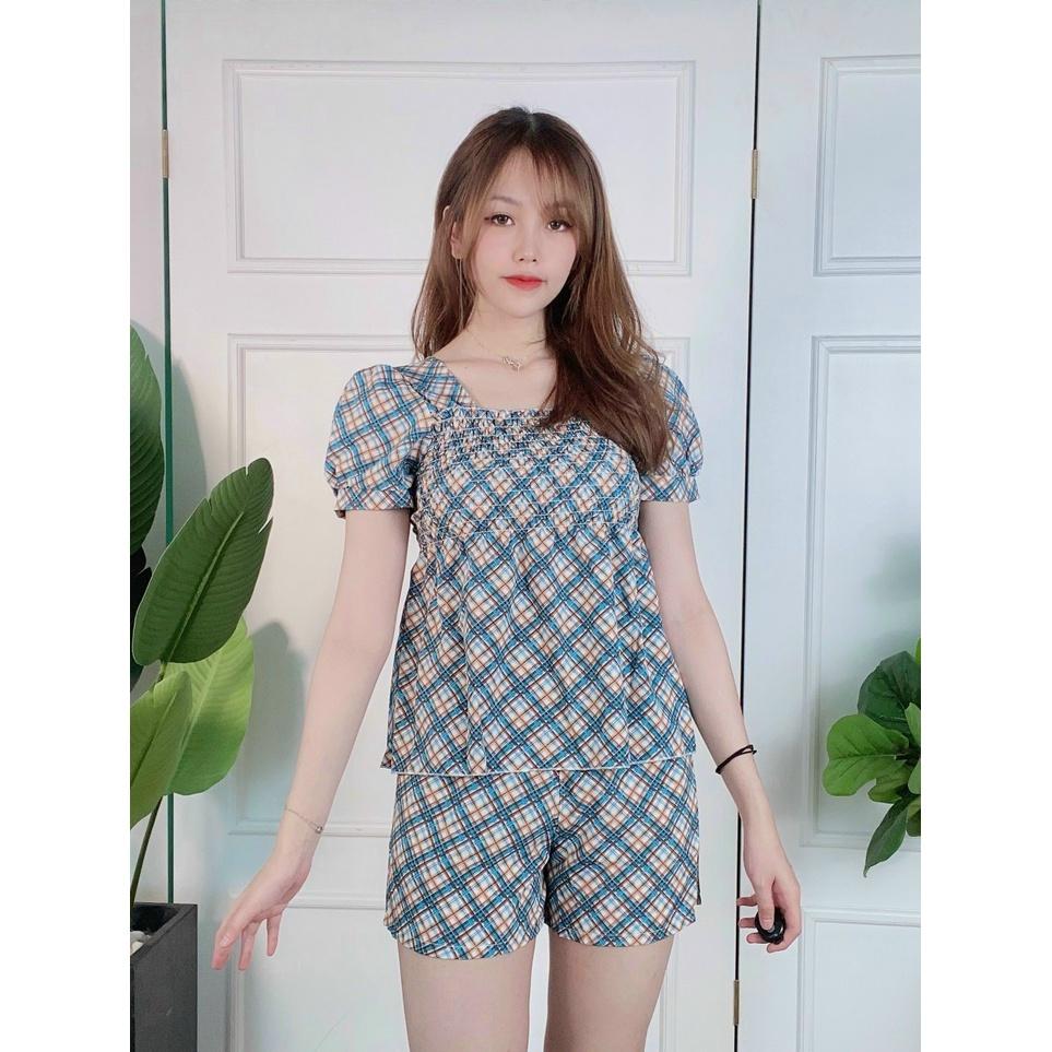 Set đồ bộ nữ quần đùi, áo kiểu nữ hàn quốc tiểu thư freesize 54kg