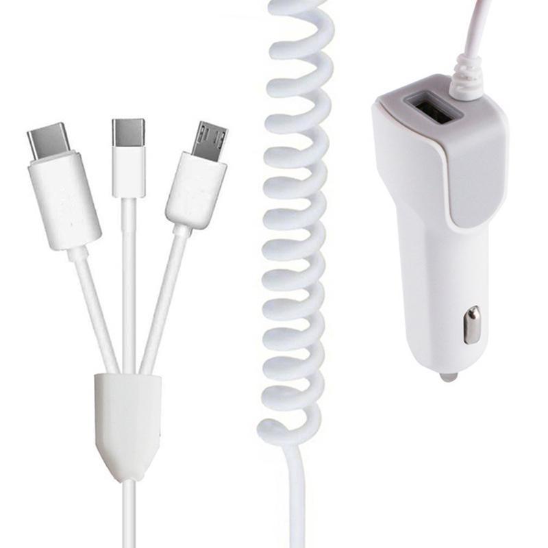Bộ sạc xe hơi nhanh 3 trong 1 Bộ chia bộ sạc USB cho iPhone Micro USB điện thoại Android Type C