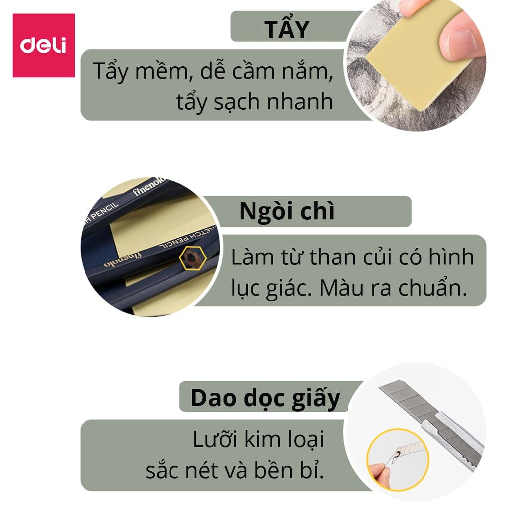 Bộ Dụng Cụ Vẽ 27 Phụ Kiện Phác Thảo Truyền Thần Chuyên Nghiệp Đầy Đủ Deli - Vẽ Mỹ Thuật, Chân Dung - EC27