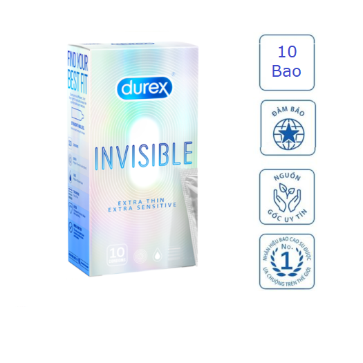 Bao Cao Su Durex Siêu Mỏng Invisible Extra Thin - 100% Hàng Chính Hãng - 10s