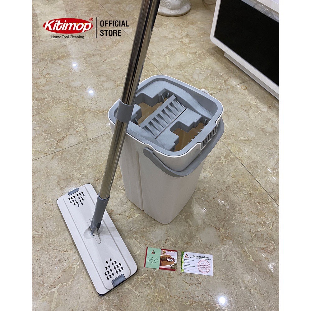 Bộ Cây Lau Nhà KITIMOP C6 PLUS-PRO - Thùng Lau Nhà Tự Vắt Thông Minh, Chổi Lau Nhà Xoay 360 Độ, Lau Sàn Làm Sạch