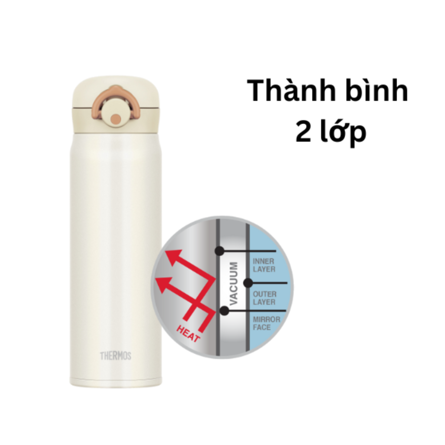 Bình giữ nhiệt Thermos nút bấm JNR-500 CRW 500ml màu trắng Hàng chính hãng