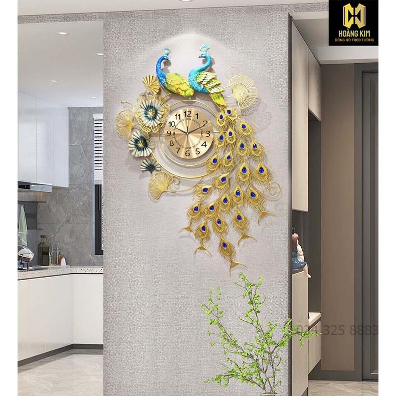 Đồng hồ treo tường Đồng hồ trang trí Decor Đôi chim Khổng Tước size 115x68cm