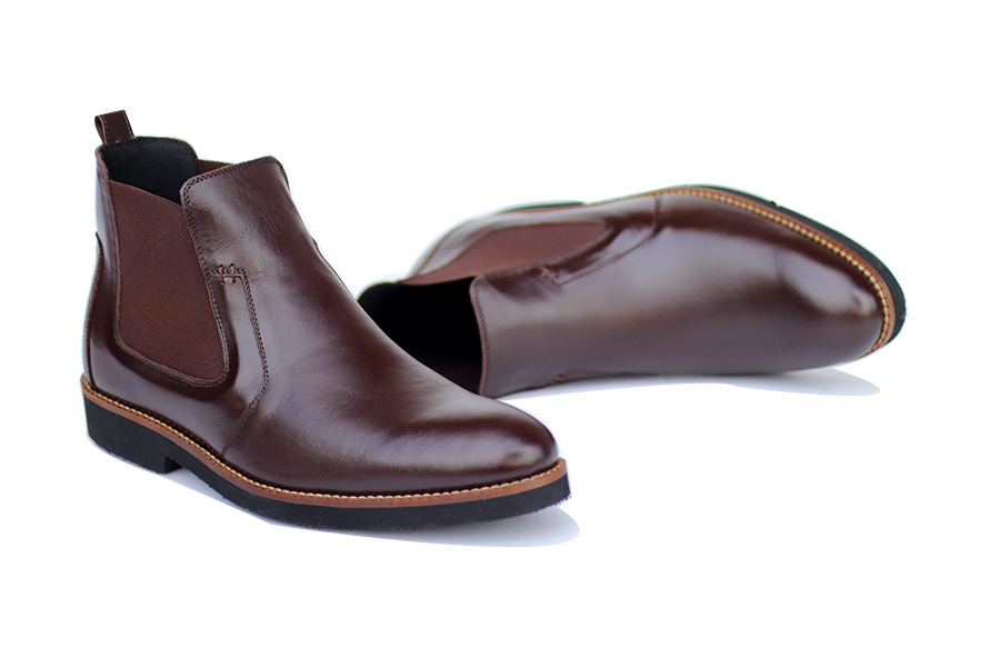 Giày Chelsea Boots Nam Tăng Chiều Cao Siêu Nhẹ T&TRA Tăng Cao 7Cm, S1077 Nâu Tối Trơn , Chất Liệu Da Bò Cao Cấp, Đế Và Lót Siêu Nhẹ Giúp Giảm Trọng Lượng 30% So Với Đế Cao Su