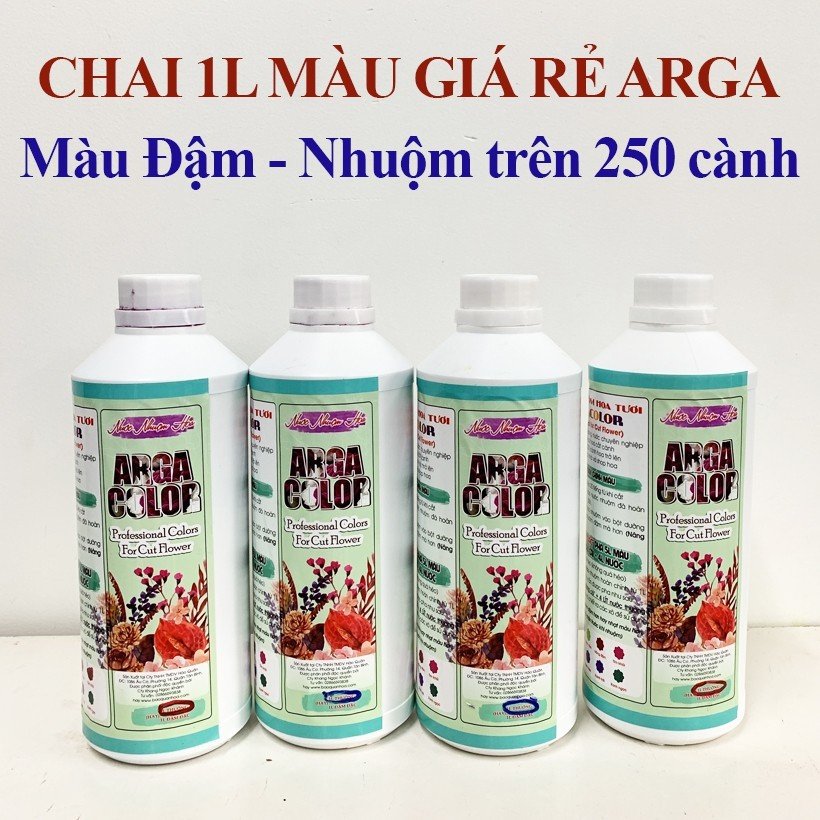 Nước Màu Nhuộm Hoa Tươi giúp đổi màu hoa cắt cành Chai 1 lít nhuộm được 250 cành bông, màu lên nhanh, đẹp và bền màu.