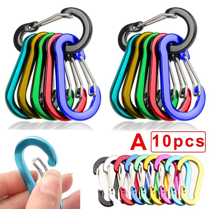 10pcs Multicolor Carabiner Keychain Alluminum Alloy D-ring Buckle Spring Carabiner Snap Hook Clip Keychains Outdoor Camping Tool