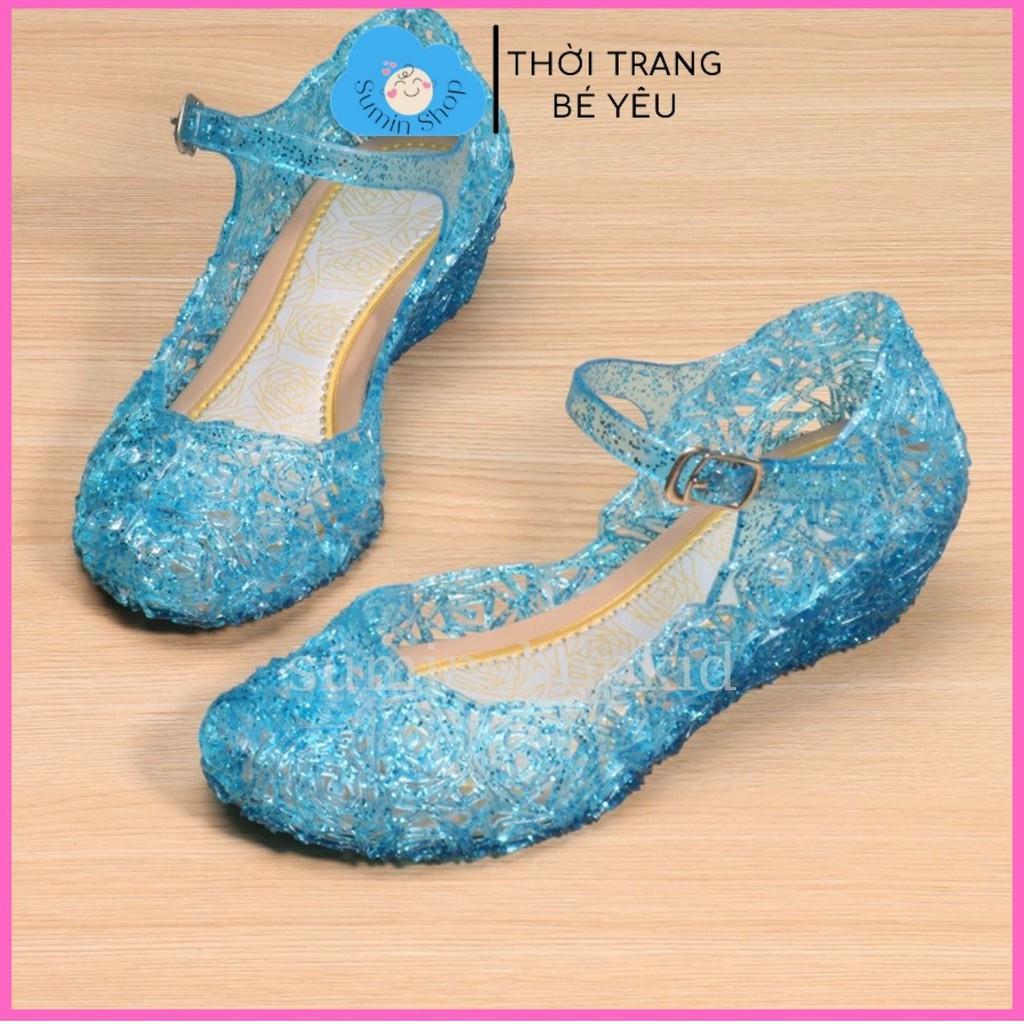 Giày sandal cho bé gái họa tiết pha lê trong suốt phong cách giày công chúa Elsa cho bé gái