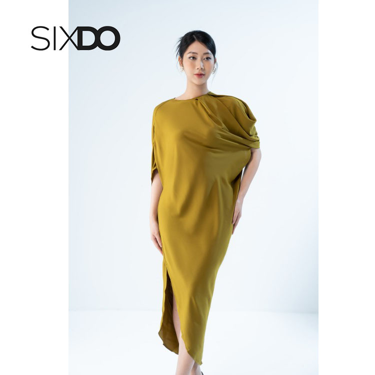 Đầm lụa suông cổ tròn xẻ vạt phong cách SIXDO - Free size &lt;60kg
