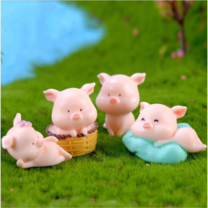 Mô hình 09 chú lợn hồng ngộ nghĩnh trang trí tiểu cảnh, móc chìa khóa, DIY