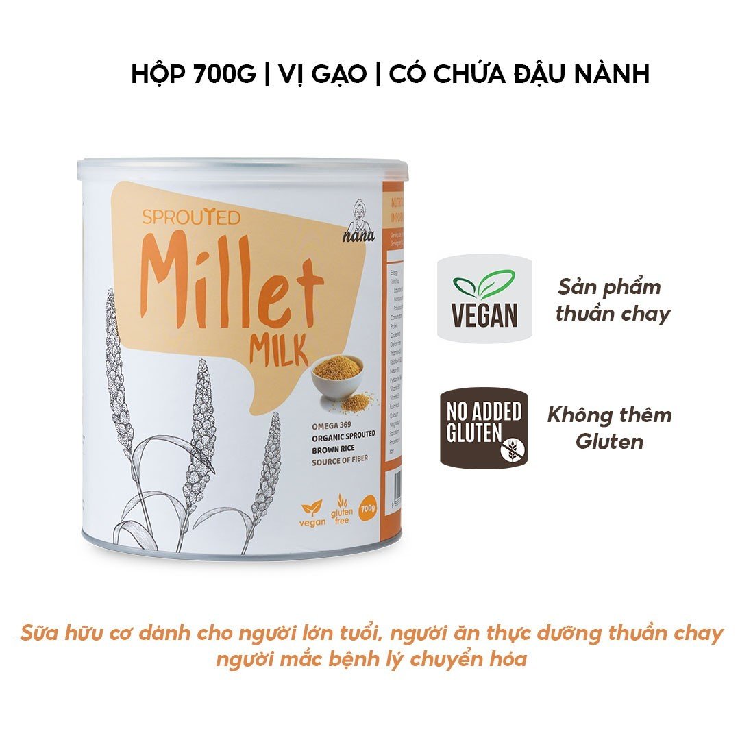 Sữa Hạt Cho Người Lớn Tuổi Millet Vị Gạo Hộp 700g, Nhập Khẩu Malaysia Sữa Hữu Cơ Không Đường Bổ Sung Dinh Dưỡng &amp; Tốt Cho Tim Mạch - miwako