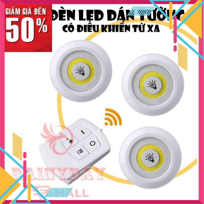 Đèn led dán tường thông minh treo cầu thang phòng ngủ gắn tủ trang trí - Bộ 3 bóng mini Điều khiển từ xa