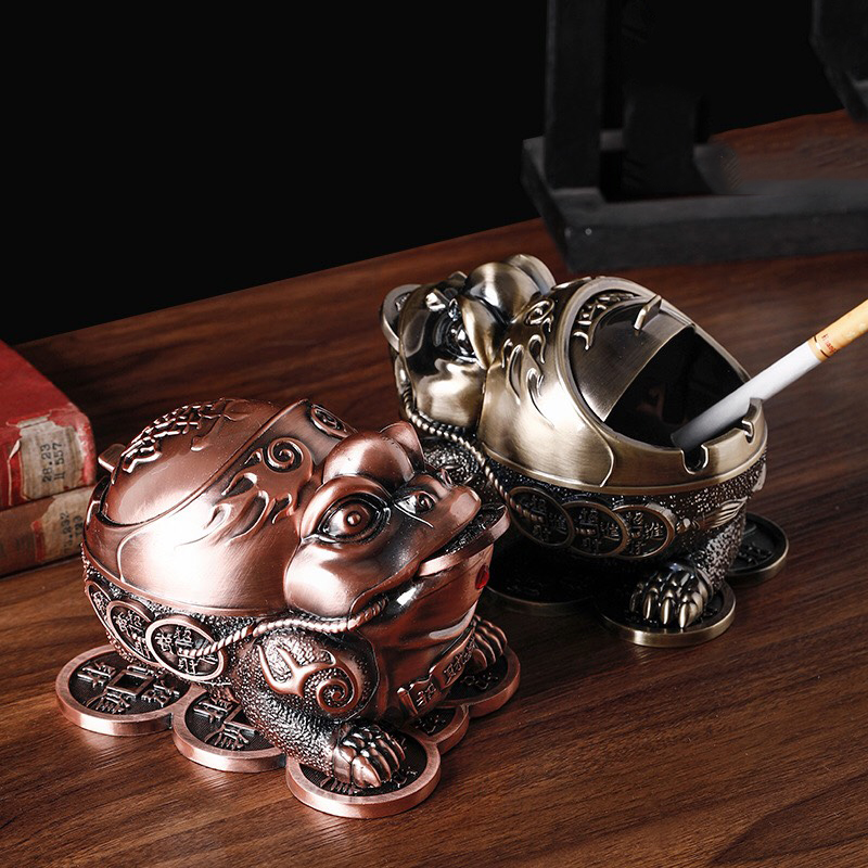 Gạt Tàn Thuốc Loại Lớn Bằng Đồng Hình Cóc Ngậm Tiền Trang Trí Sang Trọng