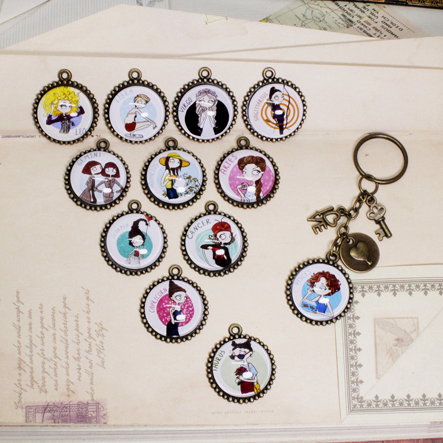 Móc khóa 12 cung hoàng đạo Zodiac mẫu 20mm phong cách Chibi 06646-M4