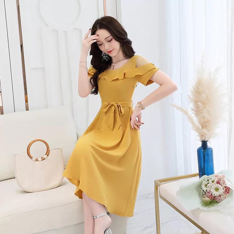 Đầm xòe rớt vai nữ tính dịu dàng