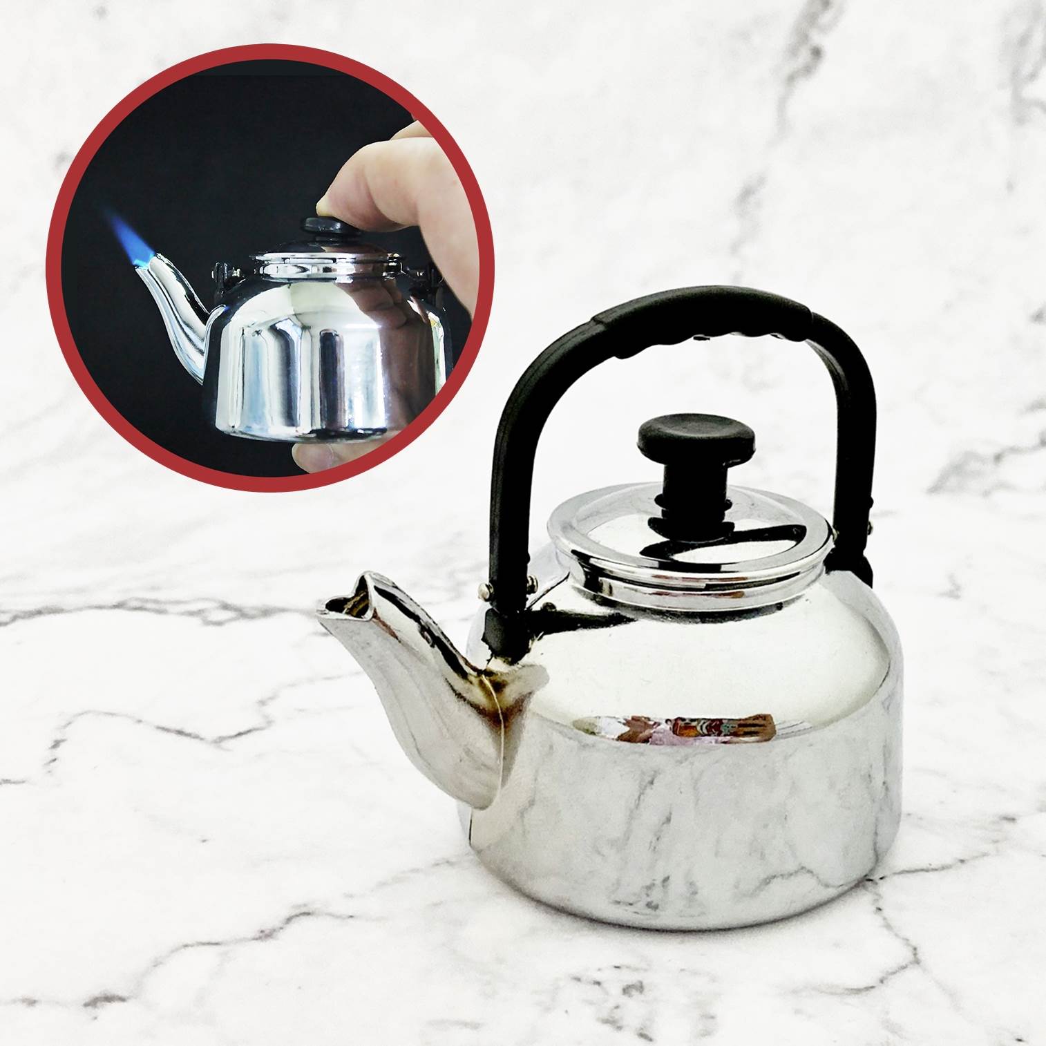 Hộp Quẹt Bật Lửa Khè Hình Cái Ấm Nước inox Mini làm vật Trang Trí, Quà tặng độc lạ, ý nghĩa - batluatany DL088