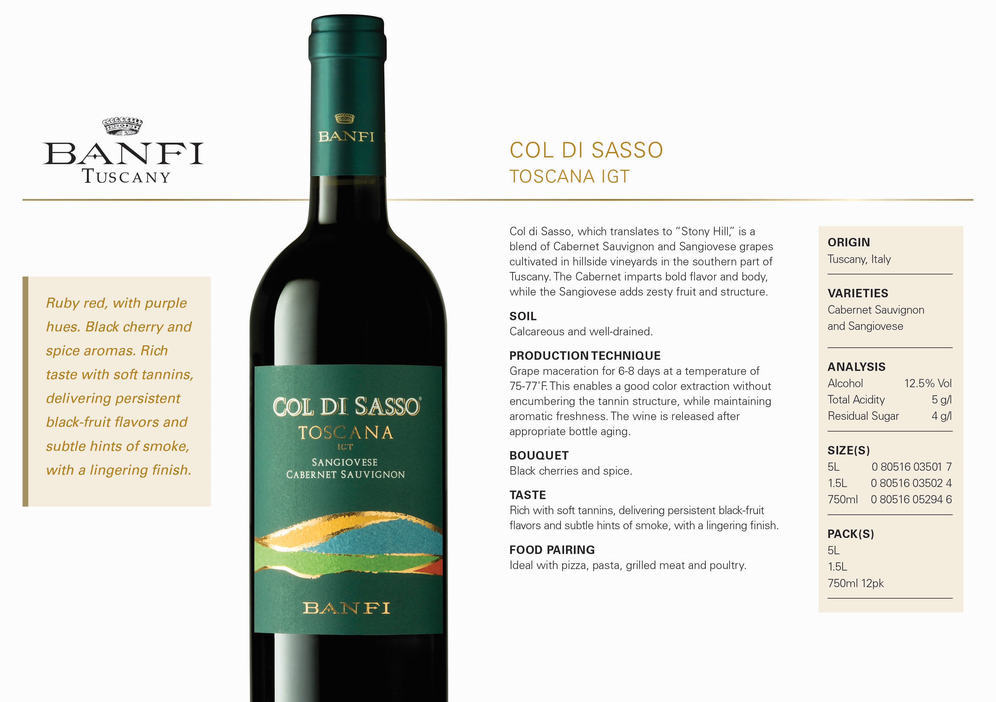 Rượu vang đỏ Ý Banfi, Col Di Sasso, IGT Tuscany