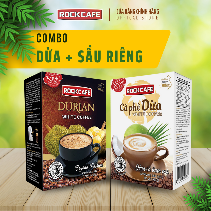 [CB] 2 hộp: Cà phê Dừa + Cà phê Sầu Riêng (Hộp 12 gói x 20 gr)