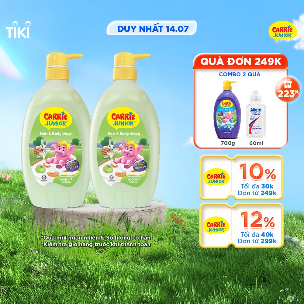 Combo 2 chai Sữa Tắm Gội cho bé Carrie Junior Yoghurt Hương Dưa Lưới Melon (700g/chai)