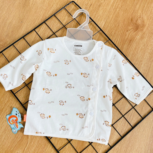 Áo sơ sinh cotton cao cấp CUNCON | Mẫu Tay Dài Họa Tiết Cài Lệch | Size 1,2,3 cho bé sơ sinh - 9kg