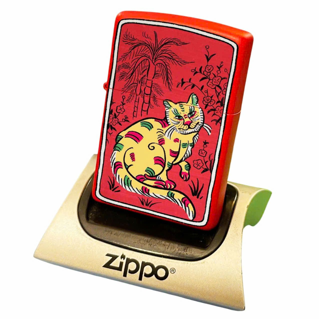 Bật lửa Zippo Year of the Cat - Phiên Bản 12 Con Giáp (Tuổi Mão) Thiết Kế Việt Nam, Sơn Tĩnh Điện Đỏ May Mắn Chính Hãng