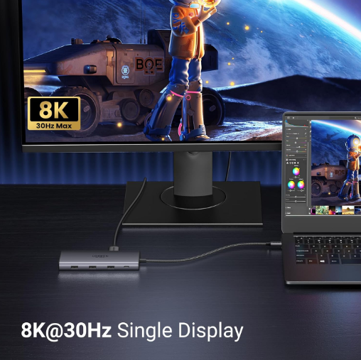 Hub USB-C 10 in 1 Ugreen 15534 CM639, hỗ trợ 2 HDMI 8K30hz và 4K60Hz, 3x USB-A, 1x USB-C, Card Reader, PD100W - Hàng chính hãng