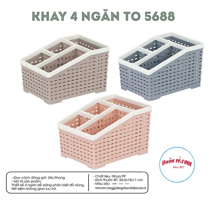 Khay nhựa tiện ích 4 ngăn Việt Nhật 2 size , khay 4 ngăn để bàn đựng bút, đồ dùng đa năng