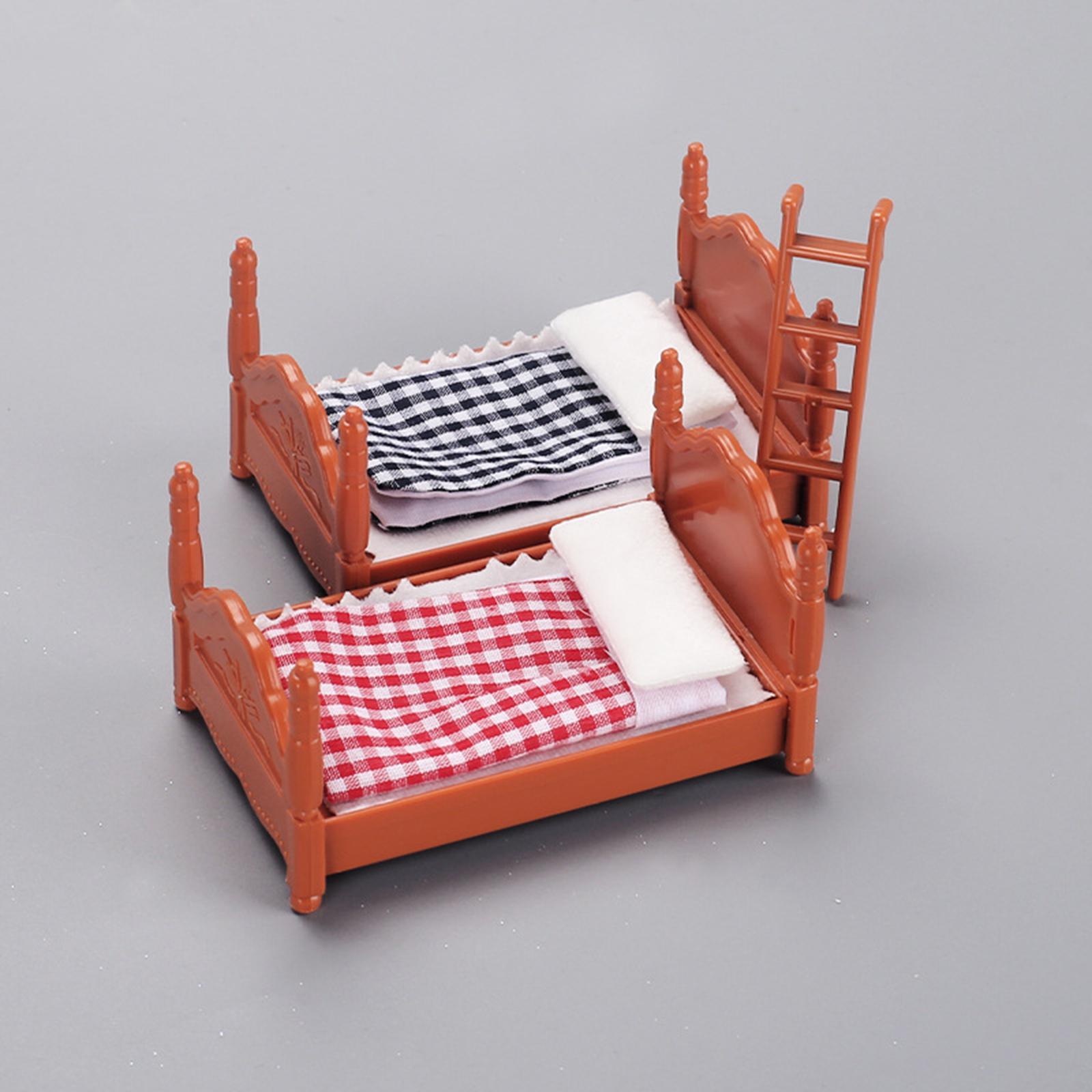 Miniature Wooden Bed Bunk Bed 1:12 DIY Scene Miniature Bed for Children Room