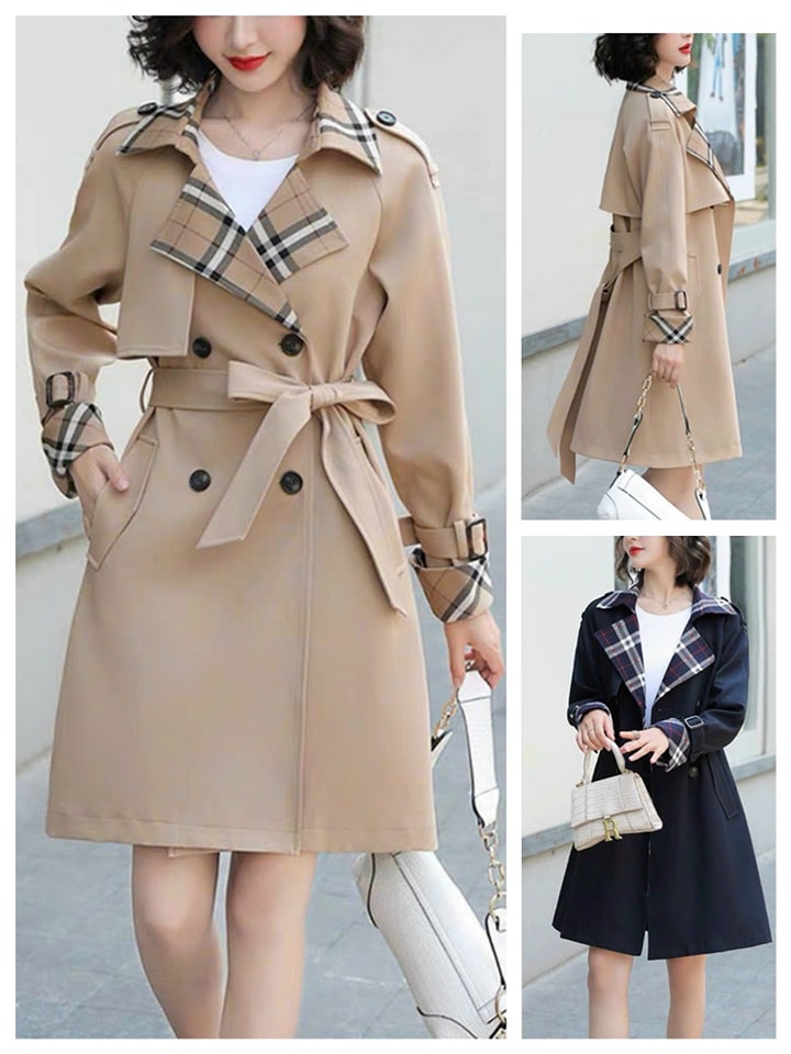 Áo khoác blazer kaki cổ vest phối màu cột eo cao cấp