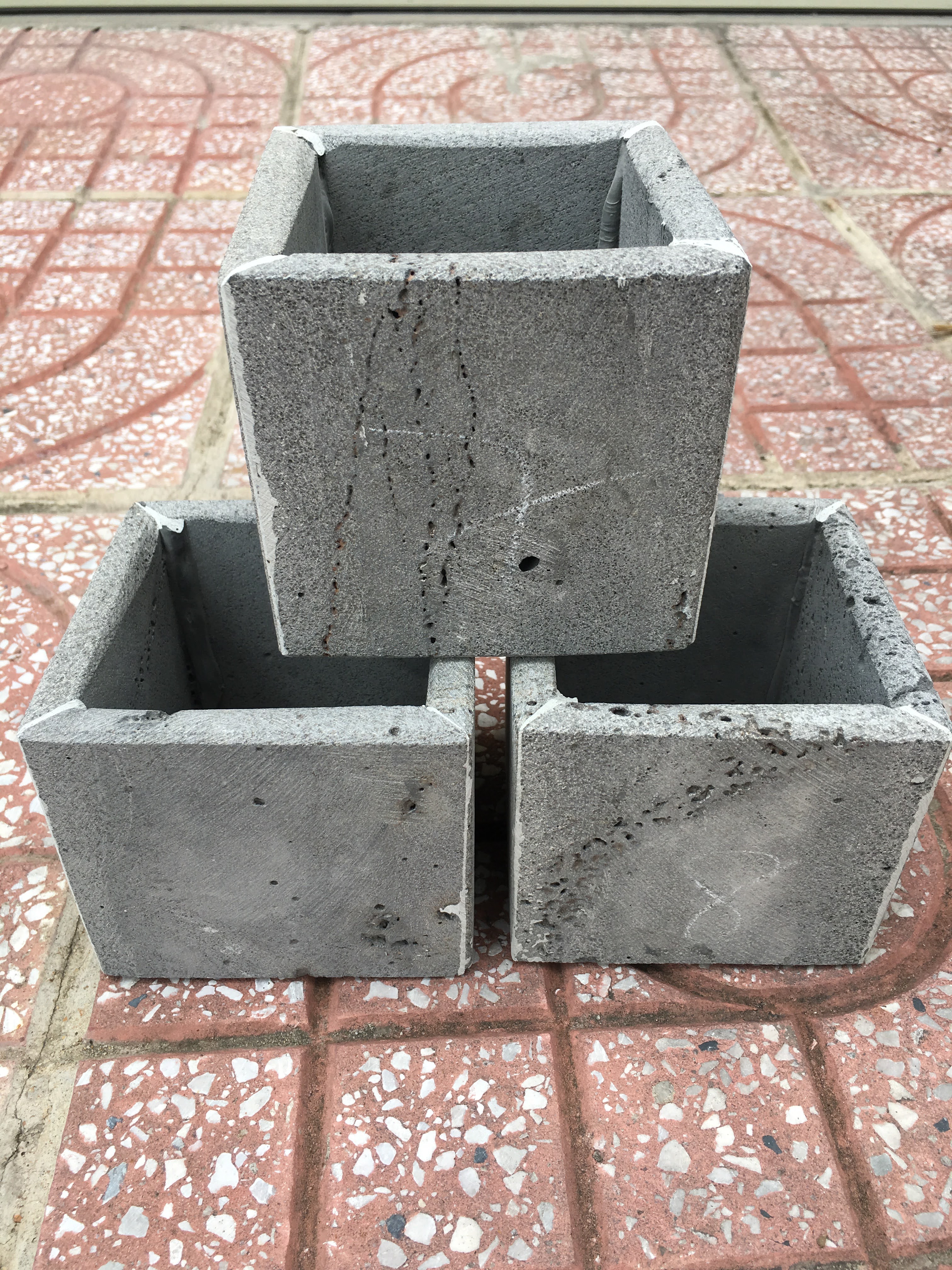 Bộ 3 chậu trồng hoa trồng xương rồng kiểng hình vuông 10cm đẹp bằng đá tổ ong tự nhiên thô mộc bền đẹp