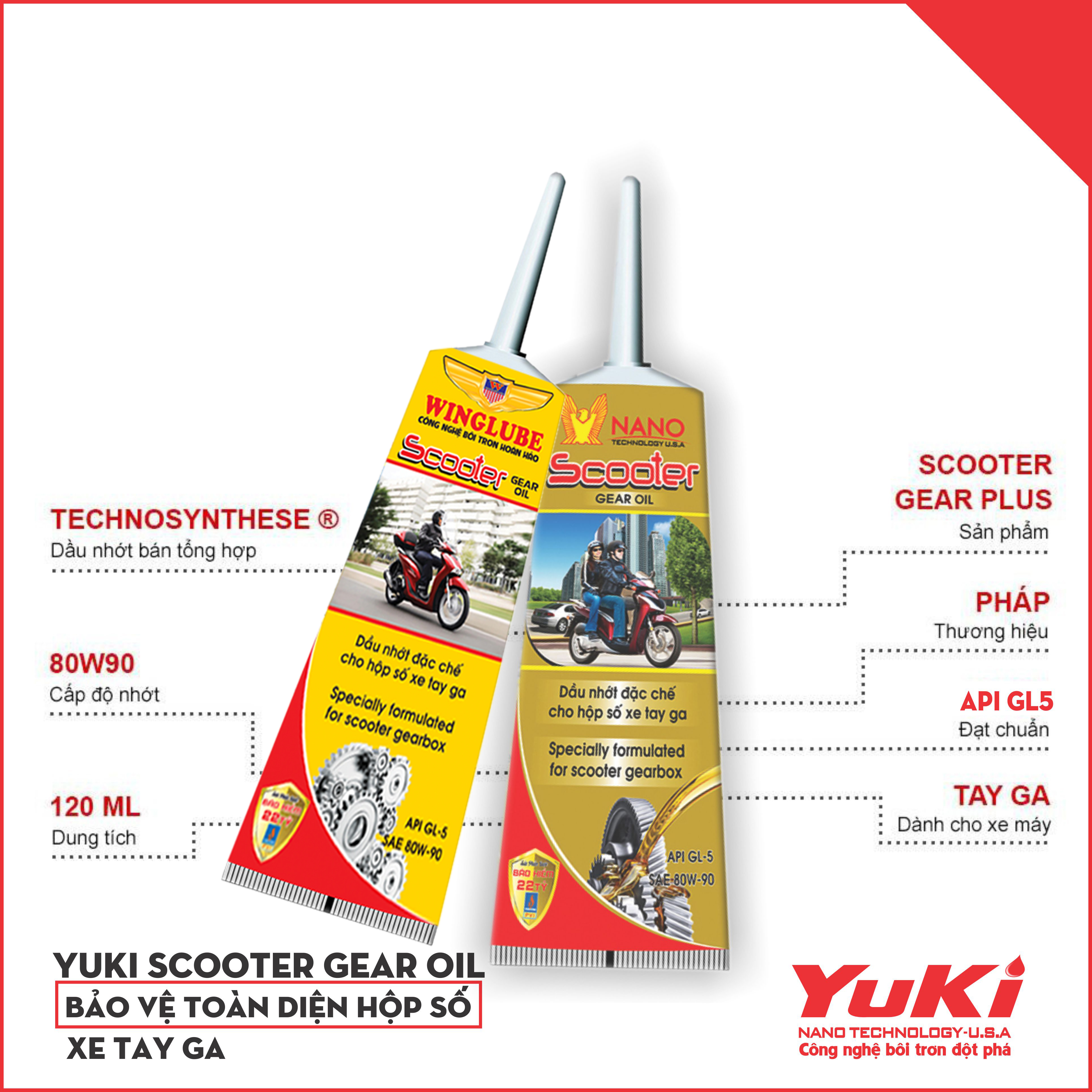 Nhớt Hộp Số Xe Ga Yuki - Wing Gear oil 120ml. Nhớt láp xe ga. Công nghệ Chống Hú, Chống Kêu Hộp Số