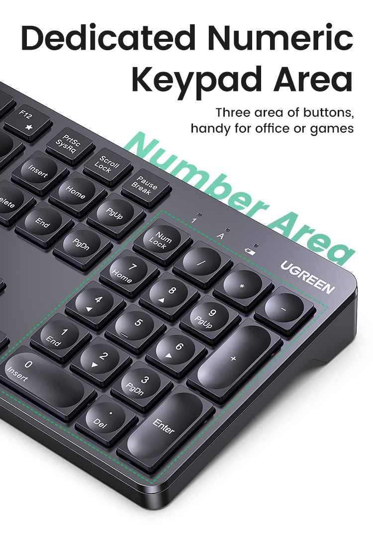 Ugreen UG90250KU004TK 2.4 GHz full size 104 có phím FN bàn phím không dây 10 triệu lần bấm wireless Keyboard cho win macos android màu đen - HÀNG CHÍNH HÃNG