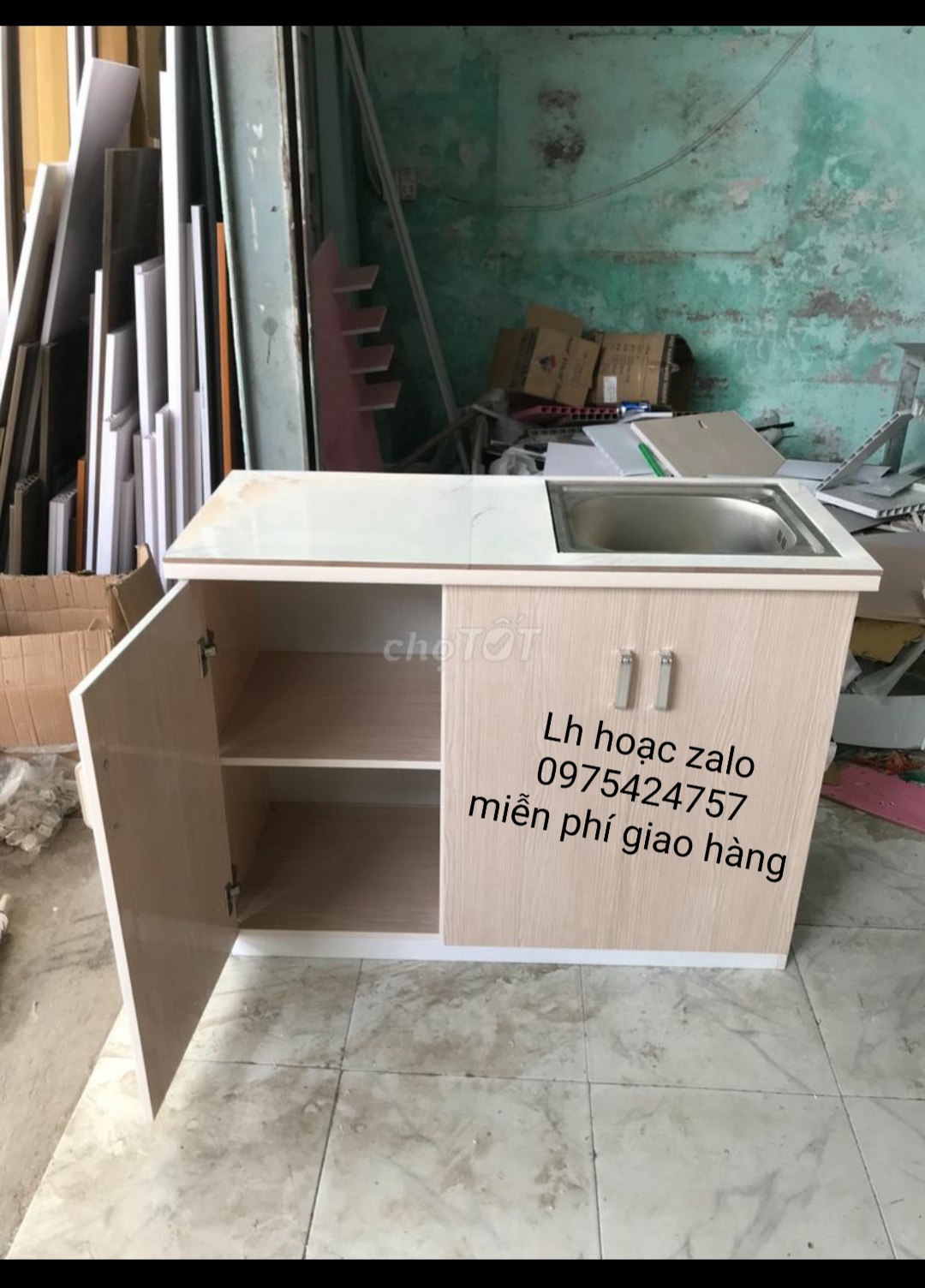 TỦ BẾP SẴN BỒN MẶT GẠCH NHỰA ĐÀI LOAN