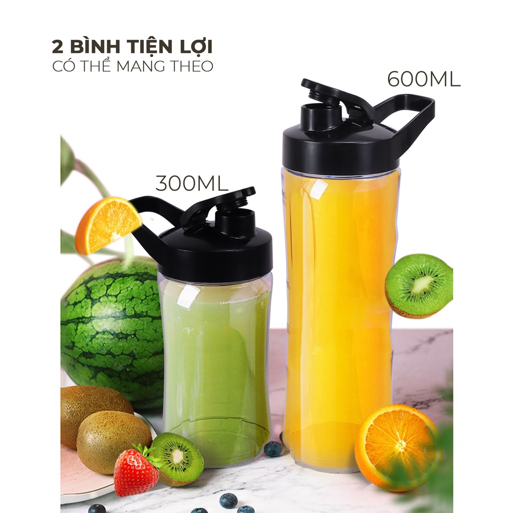 Máy xay sinh tố mini Mix&amp;Go gồm 2 cối xay tích hợp bình chứa dung tích 300-600ml, công suất 350W, model LBSP8648