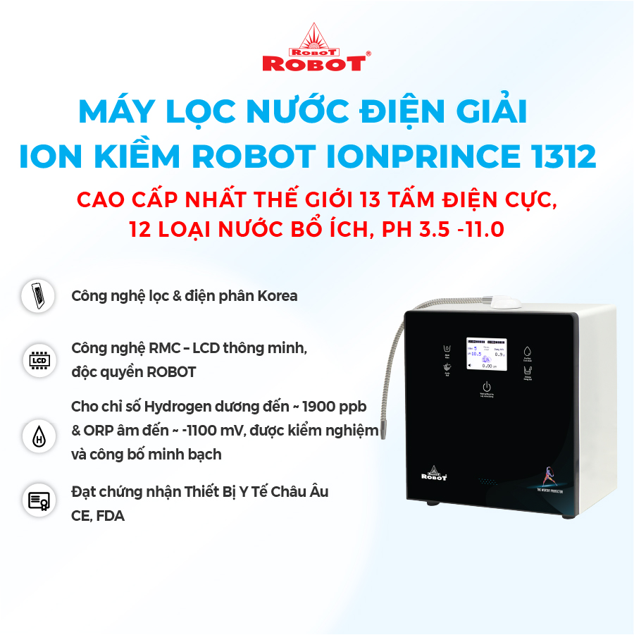 Máy Lọc Nước Điện Giải Ion Kiềm ROBOT IonPrince 1312 - Hàng Chính Hãng