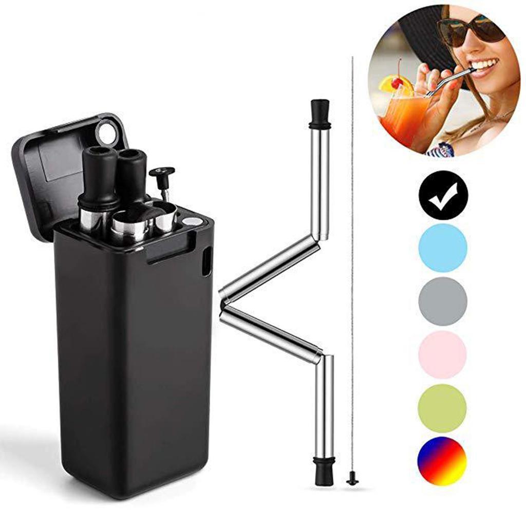 4 Pcs Portable Reusable Collapsible Straws with Cleaning Brush Eco-friendly