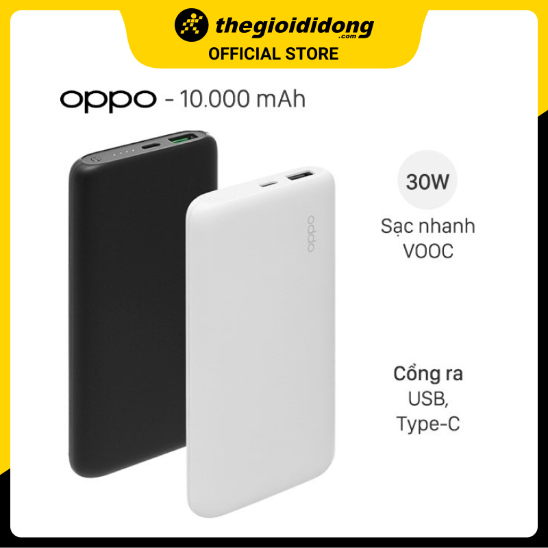 Pin sạc dự phòng Polymer 10.000 mAh Type C PD QC3.0 VOOC OPPO PBV02 - Hàng chính hãng