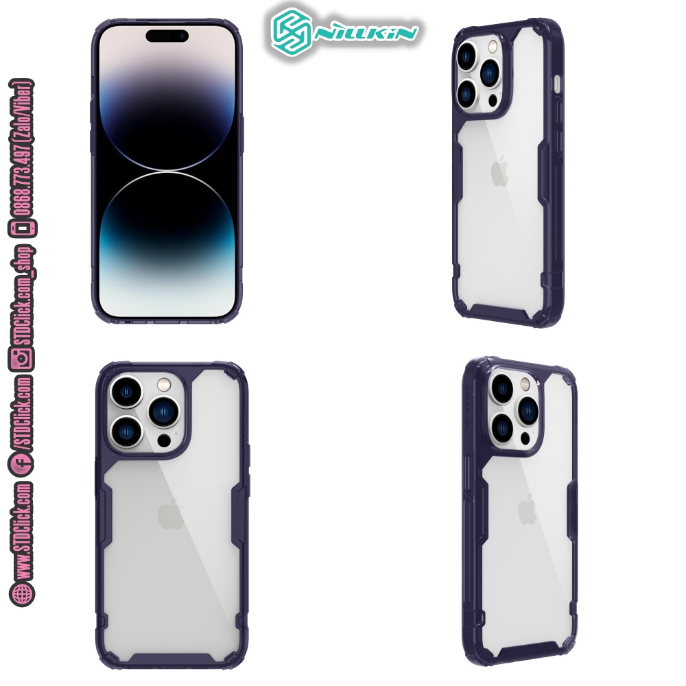 ỐP LƯNG DÀNH CHO ĐIỆN THOẠI IPHONE 14 - 14 PRO - 14 PLUS - 14 PRO MAX NILLKIN NATURE TPU PRO LƯNG KÍNH PC TRONG VIỀN DẺO