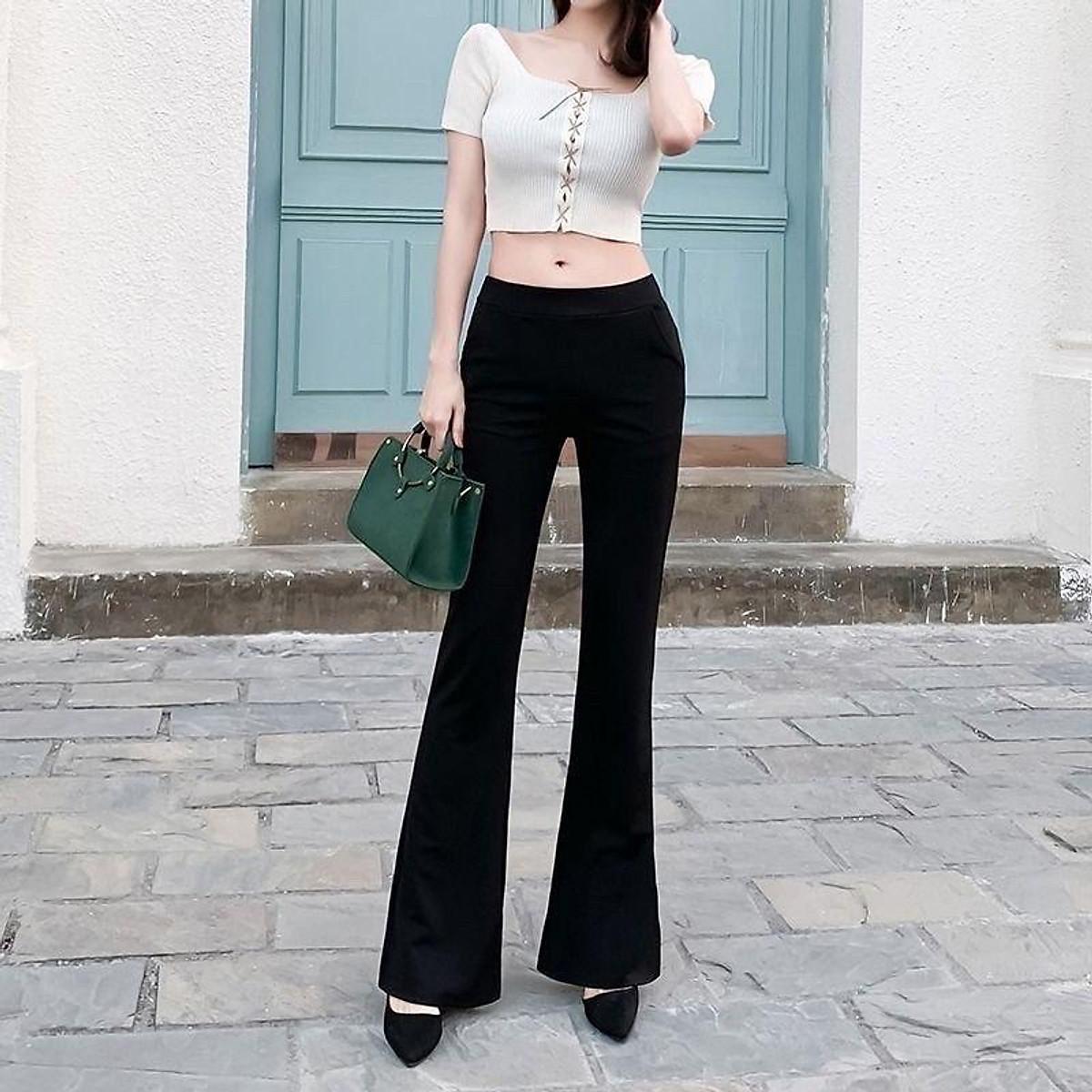 Quần ống loe cạp cao legging dáng dài, Quần legging nữ ôm ống loe dáng dài tôn dáng chất cottong co dãn aloha aloha