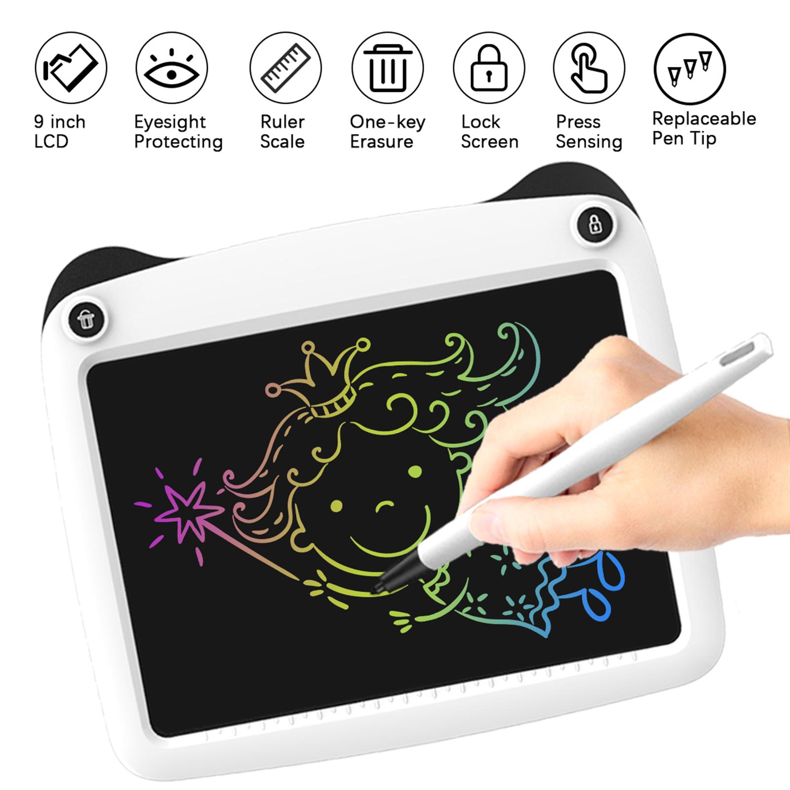 LCD Writing Tablet 9 Inch Handwriting Drawing Tablet Colorful Screen with Stylus Lock Button for Kids Learning Gifts