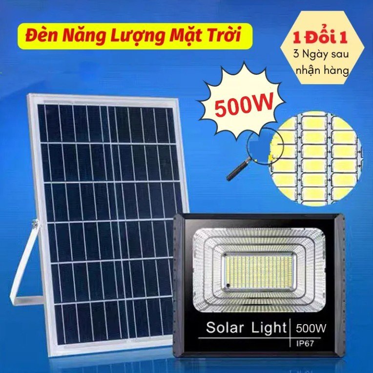 Đèn năng lượng mặt trời 500W đèn LED năng lượng mặt trời siêu sáng, điều khiển từ xa