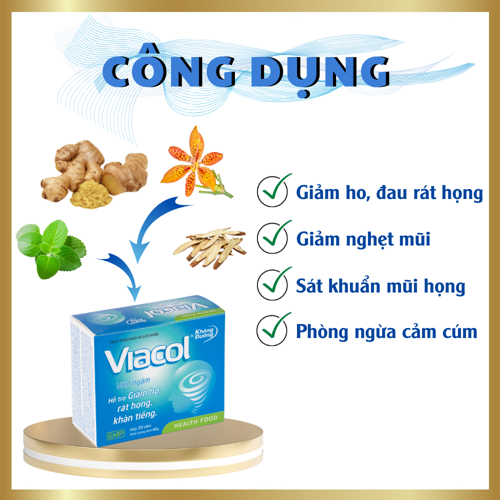 Kẹo ngậm Viacol thảo mộc Vietnat không đường giảm ho đau họng - 20 viên/ hộp